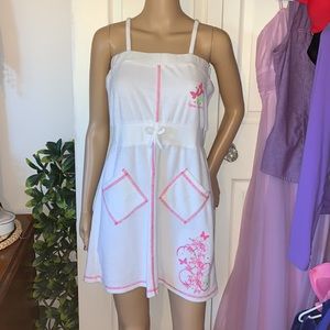 White Terry towel mini dress sundress with pockets S M